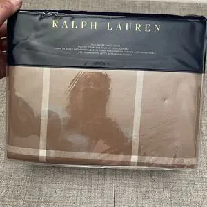 RALPH LAUREN Windowpane Duvet Cover Full Queen Camel Brown NEW Modern Equestrian
