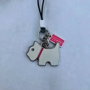 Rare AF Coach Scottie Dog White And Pink Metal Cell Phone Charm