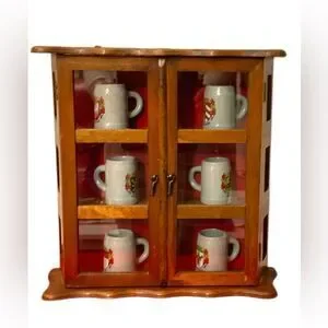 Rare Collectible 6 German Mini Beer Mugs/Steins In A Wooden Display Case