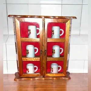 Rare Collectible 6 German Mini Beer Mugs/Steins In A Wooden Display Case