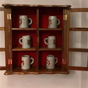Rare Collectible 6 German Mini Beer Mugs/Steins in a Wooden Display Case