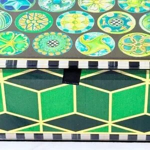 Rare MacKenzie Childs Vintage Buttons Courtly Check Emerald Green Jewelry Box HF