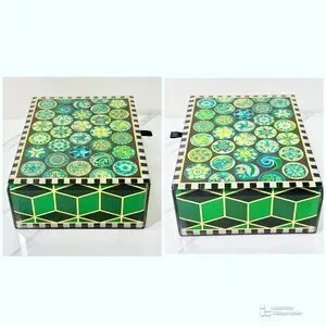 Rare MacKenzie Childs Vintage Buttons Courtly Check Emerald Green Jewelry Box HF