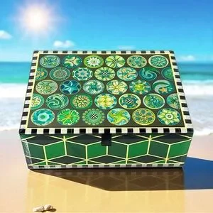 Rare MacKenzie Childs Vintage Buttons Courtly Check Emerald Green Jewelry Box HF