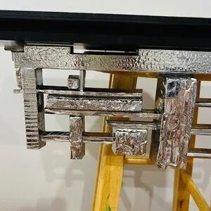 Rare Syroco Brutalist Mid Century MCM Metal /Chrome / Silver And Wood Wall Shelf