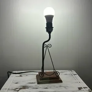 Rare Vintage Frame Stand Display Wood & Metal Table Lamp