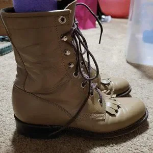 Rare Vintage Justin Lace-up Roper Kiltie Boots Beige Size 4.5B