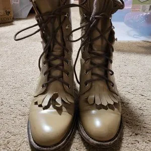 Rare Vintage Justin Lace-up Roper Kiltie Boots Beige size 4.5B