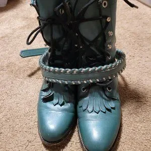 Rare Vintage Justin Roper Kiltie Teal Green Leather Boots Women's Size 4.5B