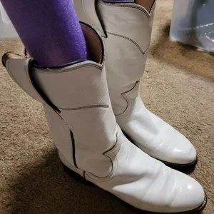 Rare Vintage Justin Roper White Boots Size 4B With Fisher Belt Size 26