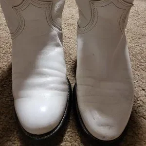 Rare Vintage Justin Roper White Boots Size 4B With Fisher Belt Size 26