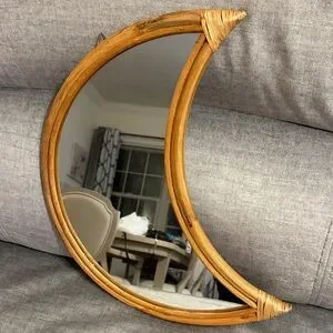 Rattan Crescent Moon Mirror