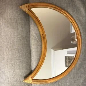 Rattan Crescent Moon Mirror