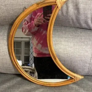 Rattan Crescent Moon Mirror