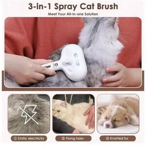 Rechargeable Cat Dog Grooming Steam Brush Removes Static Easy Clean W/Handle