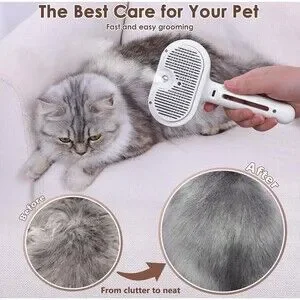Rechargeable Cat Dog Grooming Steam Brush Removes Static Easy Clean W/Handle