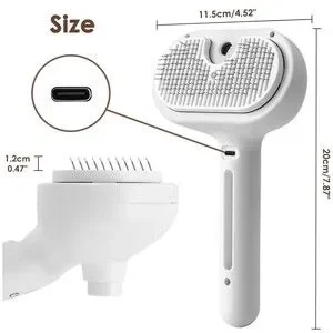 Rechargeable Cat Dog Grooming Steam Brush Removes Static Easy Clean W/Handle