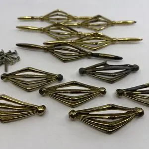 Reclaimed Ribbed Brass Ornate Drawer Pulls Lot Distressed P 1485 Read Starburst