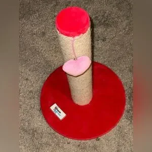 Red Cat Scratching Post With Pink Heart Toy