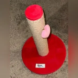 Red Cat Scratching Post With Pink Heart Toy