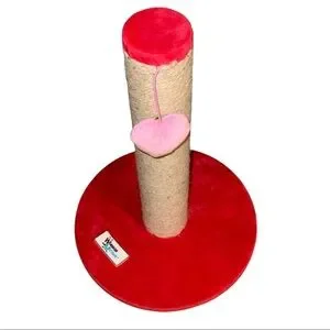 Red Cat Scratching Post with Pink Heart Toy