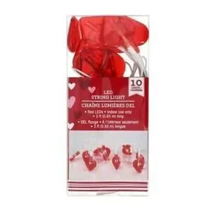 Red Heart-Shaped String Lights 10 LED 3-foot Battery Operated Valentine's Day