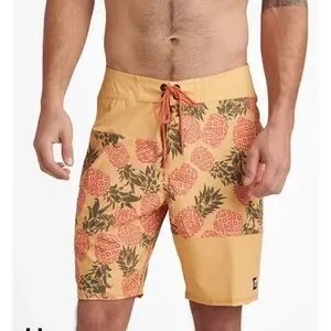 REEF Mens Carson Pineapple 4-Way Stretch 20" Board Shorts Gold size 30