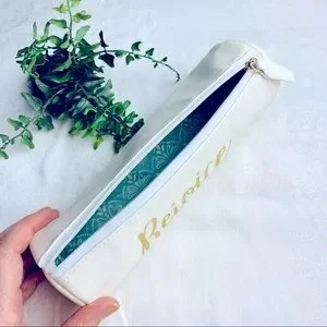 Rejoice Always Faux Leather Zipper Pencil Case W/ Gold Writing. Journal Planner