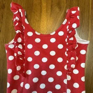 REMIE GIRL Red Minnie Mouse Leotard Girls 4 4T Polka Dot Tank Ruffle Leo Girl