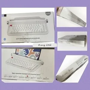 Retro Mini Bluetooth Keyboard Typewriter MultiDevice Compatible•Actto B305 White