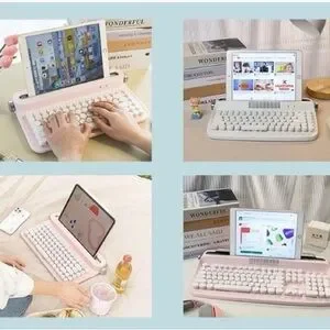 Retro Mini Bluetooth Keyboard Typewriter MultiDevice Compatible•Actto B305 White