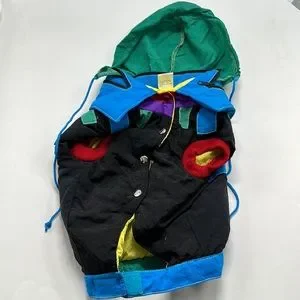 Retro Pet Puffy Hoodie Jacket PufferNeon Geometric Pattern Button Snap Dog Cat