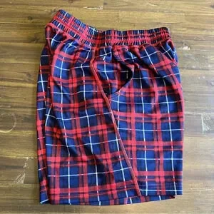 Rhone Plaid Check Shorts Grid Red Blue Medium Elastic Waist