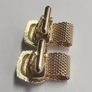 Rivoli Rhinestone Cufflinks Smokey Brown Gold Tone Chain Wrap Modernist VTG