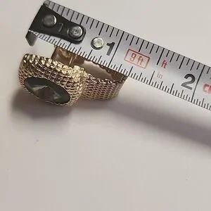 Rivoli Rhinestone Cufflinks Smokey Brown Gold Tone Chain Wrap Modernist VTG