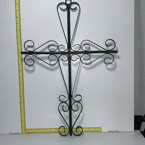 Rod-Iron Cross Wall Art Decoration With Detail - 21” Tall & 14” Wide