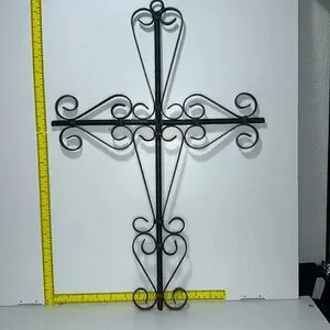 Rod-Iron Cross Wall Art Decoration with detail - 21” tall & 14” wide