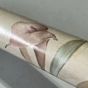 Roll Of Vtg Peach Pink Floral Calla Lily Wallpaper Luxury Vinyl 90s Pearl Sheen
