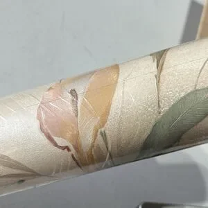 Roll Of Vtg Peach Pink Floral Calla Lily Wallpaper Luxury Vinyl 90s Pearl Sheen