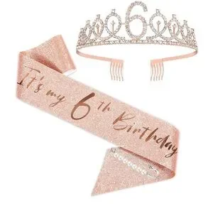 Rose Gold 6th Birthday Tiara and Sash Set