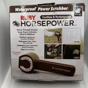 Ruby Horsepower Handheld Cordless Rechargeable Spinning Power Scrubber - New