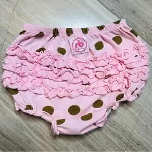 Ruffle Butts Polka Dot Diaper Cover Bloomers Trip Stretch Baby Toddler Pink Gold