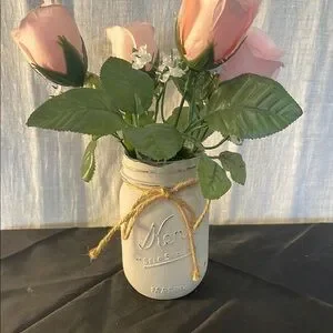 Rustic Mason Jar with Pink Roses grey color