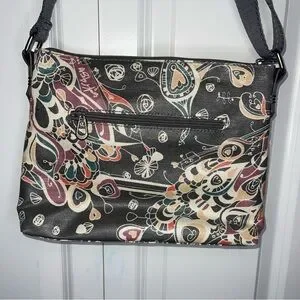 SakRoots Crossbody Gray Floral Hearts Canvas Coated Artistic Adjustable Shoulder