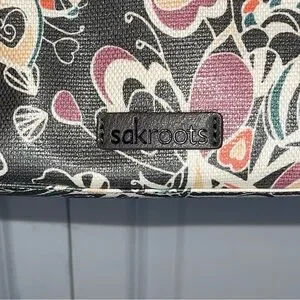 SakRoots Crossbody Gray Floral Hearts Canvas Coated Artistic Adjustable Shoulder