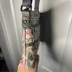 SakRoots Crossbody Gray Floral Hearts Canvas Coated Artistic Adjustable Shoulder