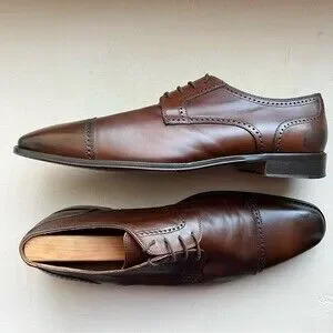 Saks Fifth Avenue Brown Italian Leather Cap Toe Lace Up Oxford Shoes Men’s12 M