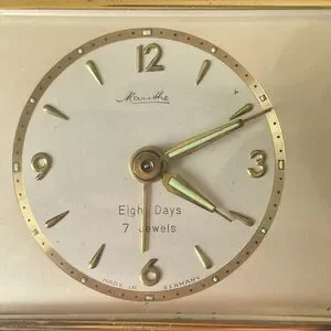 Saks Fifth Marithe Germany Vintage Travel Alarm Watch/Clock Gold Leather Case