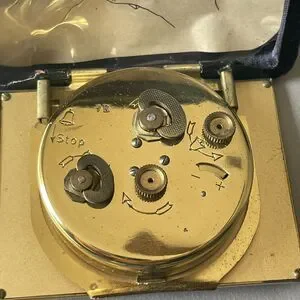 Saks Fifth Marithe Germany Vintage Travel Alarm Watch/Clock Gold Leather Case