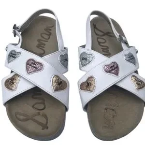 Sam Edelman girl’s Bethel Kandi white heart crisscross sandal shoes size 3